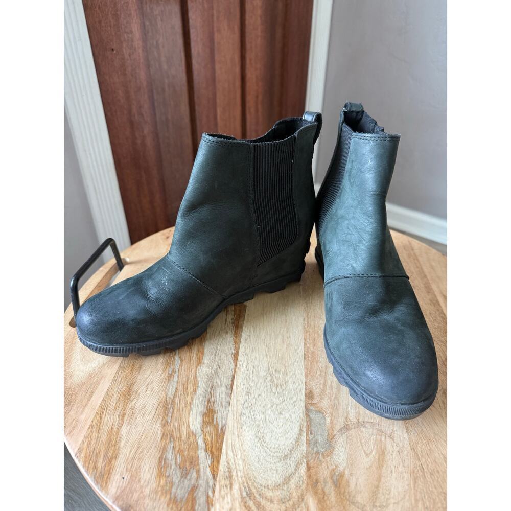 Sorel Joan Of Arctic Wedge II Chelsea Booties, Black, Leather, Women’s size 10